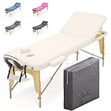 Beltom® LETTINO DA MASSAGGIO 3 ZONE IN LEGNO 195 X 70 CM - LETTINI PER MASSAGGI PORTATILI PIEGHEVOLI ANGOLI ARROTONDATI RINFORZATI E PANNELLO REIKI - FISIOTERAPIA TATTOO TATUAGGI RELAX - Panna