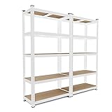 Arreditaly 2 Scaffali In Metallo E MDF Scaffale Ad Alta Portata Fino a 875 kg Con 5 Ripiani Regolabili Ideale Per Garage Officina Cantina Capannone Magazzino Design Modulare 180 x 90 x 40 cm (Bianco)