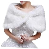 OATIPHO Sciarpa Sposa Invernale Pelliccia Sintetica Scialle Elegante Per Cerimonie e Matrimoni Coprispalle Caldo Per Donna e Ragazza Design Semplice e Raffinato Colore Bianco