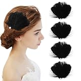 MWOOT 4 Pezzi Fermagli Capelli Piume Nere, Copricapo Piume Cigno Accessori Capelli Balletto Donne Ragazze, Pezzo Capelli Perla Costume Carnevale, Sposa Matrimonio Festa Cosplay