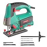 HYCHIKA Seghetto Alternativo 800W, Profondità di Taglio 110mm, 800-3000RPM, 6 Velocità variabile, Angolo di Inclinazione Regolabile da ±45 °, Adatto a Metallo e Legno