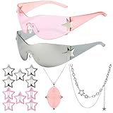 TYXHXTF 2 Pezzi Occhiali Da Sole, Y2k Occhiali da Sole, Occhiali Da Sole Y2K, Senza Montatura, Occhiali da Sole Avvolgente, Occhiali da Sole Avvolgenti, Con Etichetta a Forma Di Stella