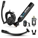 TUDIVING-0.5L Set bombola per immersioni subacquee, mini bombola di ossigeno con maschera da snorkeling integrale, kit da viaggio portatile per immersioni (S200Plus Black-A2)