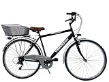 MADICKS Bicicletta Uomo da Passeggio Olanda Trekking City bike Misura 28 Bici da città Vintage retrò Nero Con Cambio (Cestino Anteriore in Ferrro e Borse Posteriori)