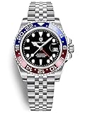 Pagani Design GMT Orologio da Uomo Orologio Meccanico Automatico Acciaio Inossidabile Impermeabile 100M, Data, Luminoso, Lunetta in Ceramica, Vetro Zaffiro Orologi da Polso (5 Blu Rosso)