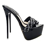 Kiara Shoes Zoccoli Sexy con Strass e Tacco Spillo 17.5 cm - KH105-v-NERO (Nero, Numeric_44)