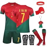 Maglia da calcio per bambini, n° 7, maglia da calcio, maglietta da calcio per bambini, set con parastinchi calzini portachiavi per ragazzi, 10-11 anni, 10-11 Jahre