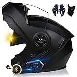 Casco da Moto Bluetooth, Casco Integrale con 2 Piloti Casco Bluetooth Intercom Omologato DOT/ECE, Leggero, con Doppia Visiera, Casco Modulare per Adulti Uomini Donne S~XL