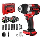 ONEVAN Avvitatore a percussione a batteria, 1000 NM, con 2 batterie da 3,0 Ah, senza spazzole, avvitatore a percussione per cambio pneumatici