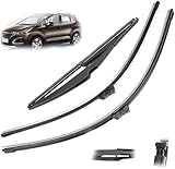 Tergicristalli per Peugeot 3008 2008 2009 2010 2011 2012 2013 2014 2015, Set di spazzole tergicristallo Anteriori e Posteriori Spazzole di ricambio Tergicristallo Set