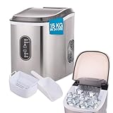 Wintem - Macchina Ghiaccio 15Kg/24h 105W in Acciaio Inox con Cubetti in 2 Misure per Bevande e Cocktail, Uso Domestico e Professionale, Rapida Produzione in 6 Minuti, Bassa Rumorosità