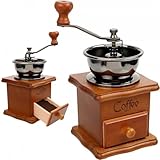 Retoo Macinacaffè manuale marrone retrò su legno con manovella, portatile, macinacaffè dal design antico, macinacaffè per chicchi di caffè, in acciaio inox