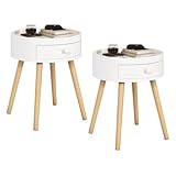 WOLTU Set di 2 Comodini per Camera da Letto Comodino Rotondo con Cassetto Tavolino da Salotto in Legno Bianco TS111ws-2