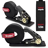 MAGMA Pack of 2 Ratchet Tie-Down Straps with Anti-Scratch Protection, 3.5M, Ratchet Tensioner, Truck Car Motorcycle Trailer Tie-Down Slings, Noir