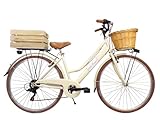 Cicli Tessari - bicicletta da donna bici da città city bike da passeggio 28'' con cambio vintage retro' con cesto in vimini e cassetta (beige)