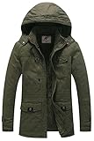 WenVen Giacca Militare Calda Invernale Cappotto con Cappuccio Staccabile a Vento Parka da Esterno Media Lunga Giubbotto Imbottito in Cotone Uomo Verde Militare M