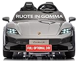 Auto Elettrica per Bambini 24V Porsche Taycan TurboS 2 Posti Macchina Elettrica con Ruote in Gomma Telecomando Luci LED Bluetooth Grigio