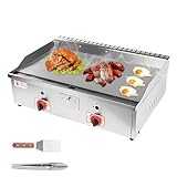 Piastra a gas professionale portatile in acciaio inox, piastra antiaderente, 73 x 40 cm, paraschizzi, adatta per ristoranti, bar, campeggio (73 x 40 cm)