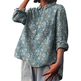 MJGkhiy Camicia Lino Donna Estiva Manica Lunga Floreale Camicetta Mare Magliette Elegante Taglie Forti Cotone Maglietta Leggera Scollo A V con Bottoni Bluse Top Oversize Vintage Curvy Blusa Camice