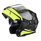 Casco Modulare Moto con Doppia Visiera BHR 805 POWER | Casco Moto Integrale Omologato ECE con Visiera Doppia Antigraffio | Casco Moto Modulare Uomo & Donna | NERO/GIALLO | XL
