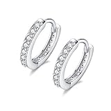 Piccoli orecchini a cerchio in argento Sterling con zirconia cubica, 7 mm, per cartilagine forata, donne, adolescenti, ragazze, piccoli orecchini a cerchio, Oro bianco, Zirconia cubica