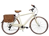 Cicli Tessari - bicicletta uomo bici da passeggio city bike 28'' vintage con borse laterali cambio 6 velocita' (beige, 50(mt.1,60/1,75))