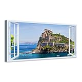 Quadro finestra panorama Ischia Castello Aragonese - Stampa su tela con telaio in legno - 100x50 cm