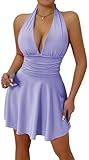 AIEOE Abiti Donne con Collo a V Sexy Bodycon Cocktail Stretto Abito Party Vestito Aderente Taglia M Viola
