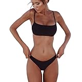 meioro Costumi da Bagno per Donna a Due Pezzi Bikini Tankini Push Up Abito a Vita Bassa(S,Nero)