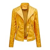 Giacca Similpelle Donna Giubbotto Giubbino Giacche Ecopelle Donna Giacca Biker Jacket Donna Giubbotto Similpelle Faux Leather Jacket Donna Giacca Bikers Finta Pelle Sintetica Donna Curvy Giallo S