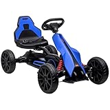 HOMCOM Go Kart a Pedali per Bambini 3-8 Anni con Sedile Regolabile in 4 Posizioni e Ruote in EVA, 100x58x58.5 cm, Blu e Nero
