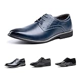 Hitmars Scarpe Stringate Uomo Derby Scarpe Oxford Pelle Verniciata Elegante Scarpe Basse Business Formale Classico HW1-Blu EU44