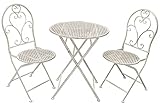AVANTI TRENDSTORE - Bistro - Set arredo esterno in ferro per due persone, composto da un tavolino con piano rotondo e due sedie, pieghevole. Disponibile in due colorazioni. (bianco antico)