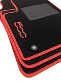 ASC Tappetini Auto Compatibili con Fiat 500 3 Porte 2012-2022, NO HYBRID-ELETTRICA,Moquette, 1 Logo Ricamato, Bordo Rosso, Bottoni e Battitacco