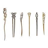Clyhon Bastoncino capelli bastoncino, bacchette in metallo per capelli in bronzo/a fiore, con forcina cinese/Accessori per capelli settore retrò e bastoncini per capelli - 6 pezzi