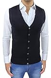 Gilet Smanicato Uomo Slim Fit Casual Elegante Corpetto Maglia Cardigan (XL, Nero)