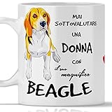 Tazza Beagle per colazione, the, tisana, caffè, cappuccino. Gadget tazza Mai Sottovalutare una Donna con un Cane Beagle. Idea regalo originale