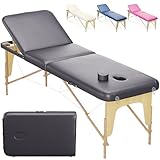 Beltom® Lettino Da Massaggio Basic 3 Zone In Legno Portatile Pesa Solo 12,8 Kg Richiudibile + Pannello Reiki + Angoli Arrotondati E Rinforzati - Fisioterapia Estetista Tattoo Tatuaggi - Nero