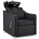 Barberpub Sedia da parrucchiere con lavabo, poggiapiedi pieghevole, lavabo da parrucchiere in ceramica regolabile, per salone SPA, parrucchiere 8675 (nero/similpelle)