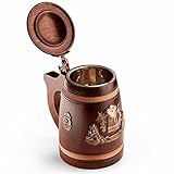 NOVECRAFTO Boccale da Birra in Legno di Quercia Con Coperchio - Realizzato a Mano, Capacità 0,5 L - Splendido Boccale Medievale, Regalo per Lui e Amanti della Birra