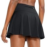 ThreeH Gonne da Tennis a Pieghe da Golf a Vita Alta Atletica Skort Allenamento Gonna Sportiva con 4 Tasche, Nero, XS