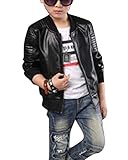 Yonglan Cappotti Ecopelle Manica Lunga Ragazzo Giubbotto Finta Pelle Moto per Bambini Nero 130CM