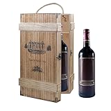JINGHANGER Scatola per Vino in Legno 35x19x10 cm 2 Bottiglie Cassette Confezione Vino Regalo in Legno Scatola per imballaggio di vino rosso per Compleanno Festa Nozze