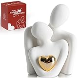 Coppia di Innamorati Statua, Romantica Scultura Moderna Dorato Cuore Design - Statuette Decorative Casa, Soprammobili Moderni, Regalo Sposi, Arredo Moderno - Regalo Anniversario Matrimonio Figure
