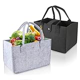 Ledebouk Borsa in Feltro, 2 Pezzi Borsa Shopper in Feltro, 30 x 20 x 18 cm Borsa Pieghevole, Del Mercato Con Manico, Borsa Shopper Donna per Picnic Guida Shopping Spesa Deposito, Grigio + Nero