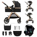 Kinderkraft ESME Trio passeggino neonati 3 in 1 fino 26 kg, con Ovetto I-SIZE 40-75 cm, Carrozzina reversibile fronte mamma e strada, Pieghevole, Nero