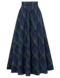 SCARLET DARKNESS Gonna rinascimentale da donna vintage medievale scozzese maxi gonna elastica a vita alta svasata gonna svasata, Plaid Blu Verde, L