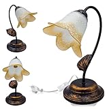 MAKA Lampada da Tavolo Vintage E14 (lampadina non inclusa) Luce Comodino Scrivania in Metallo Spazzolato Foglie Paralume in Vetro Lavorate Artigianalmente Soggiorno Camera Letto Ufficio (Autunno)