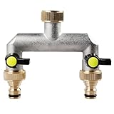 TOATELU Distributore acqua rubinetto a 2 vie: distributore 3/4" in ottone nichelato per 2 dispositivi, distributore acqua 3/4 pollici, rubinetto distributore acqua per regolare e bloccare il flusso