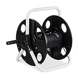 Relaxdays Avvolgitubo Acqua, Carrello Avvolgi Tubi 30 m, 1/2", Acciaio, Plastica, Portatubo HLP 38x42x31 cm, Nero Bianco